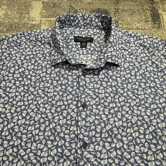 Pronto Uomo Shirt Men XXL Blue Short Sleeve Button Hawaiian Tropical Beach - Picture 3 of 8